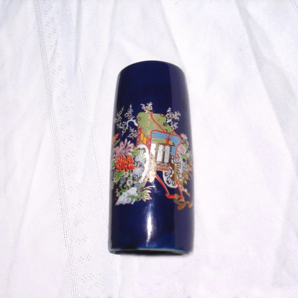 Blue Bud Vase Japan Vintage Porcelain Glass Gold Leaf Home Decor Small Vases VTG - Picture 4 of 10